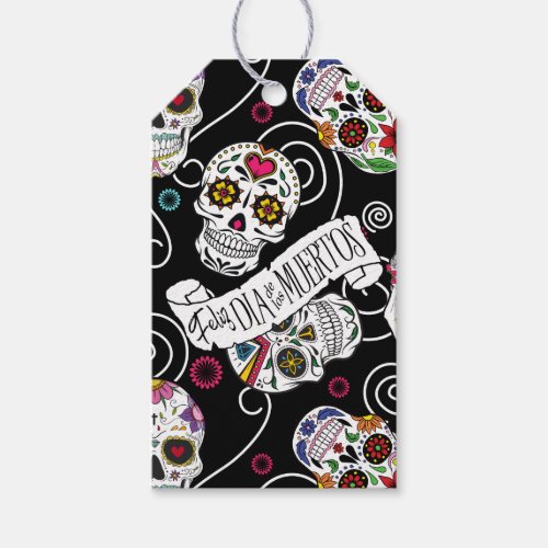 Sugar Skulls and Swirls Black ID725 Gift Tags