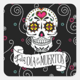 Purple Swirling Sugar Skull on Black Classic Round Sticker