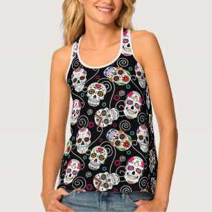 Sugar Skulls and Swirls Black ID725 Tank Top