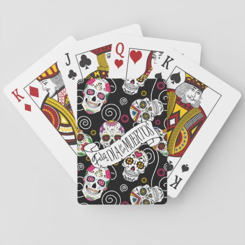 Sugar Skulls and Swirls Rose Black ID725 Playing Cards