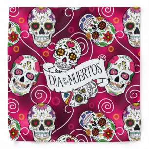 Sugar Skulls and Swirls Rose Red ID725 Bandana
