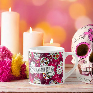 Sugar Skulls and Swirls Rose Red ID725 Espresso Cup