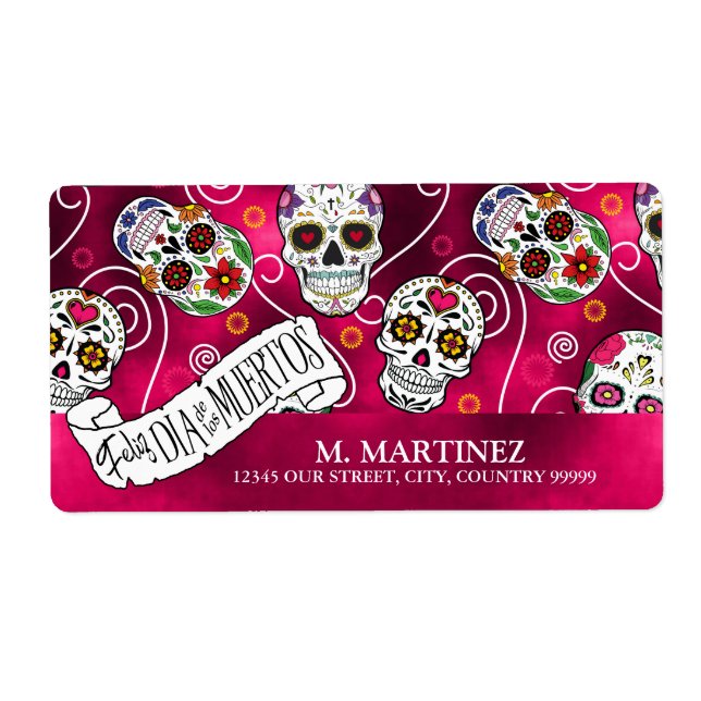 Sugar Skulls and Swirls Rose Red ID725 Label (Front)