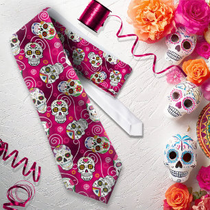 Sugar Skulls and Swirls Rose Red ID725 Neck Tie