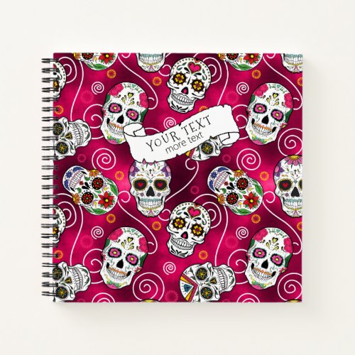 Sugar Skulls and Swirls Rose Red ID725 Notebook