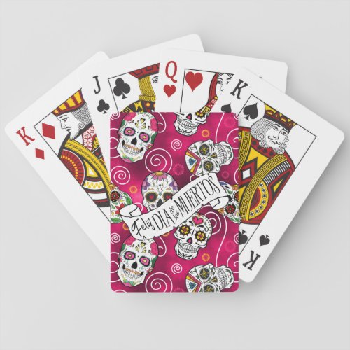 Sugar Skulls and Swirls Rose Red ID725 Playing Cards