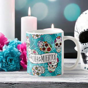 Sugar Skulls and Swirls Rose Turquoise ID725 Coffee Mug