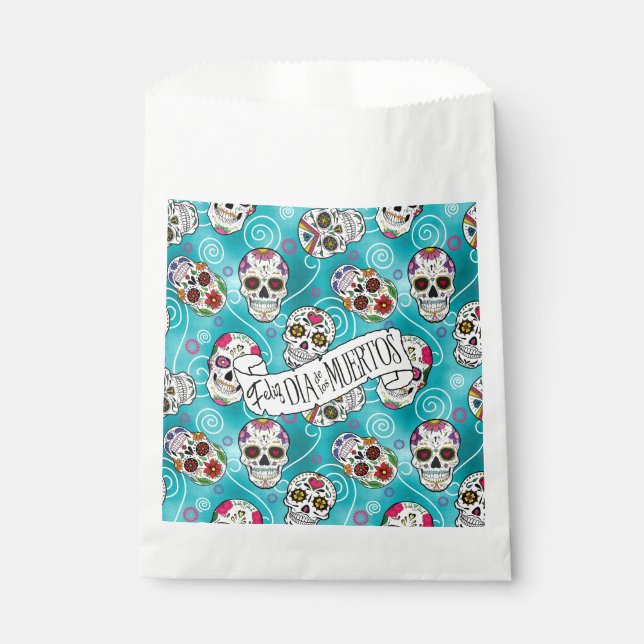 Sugar Skulls and Swirls Turquoise ID725 Favor Bag (Front)