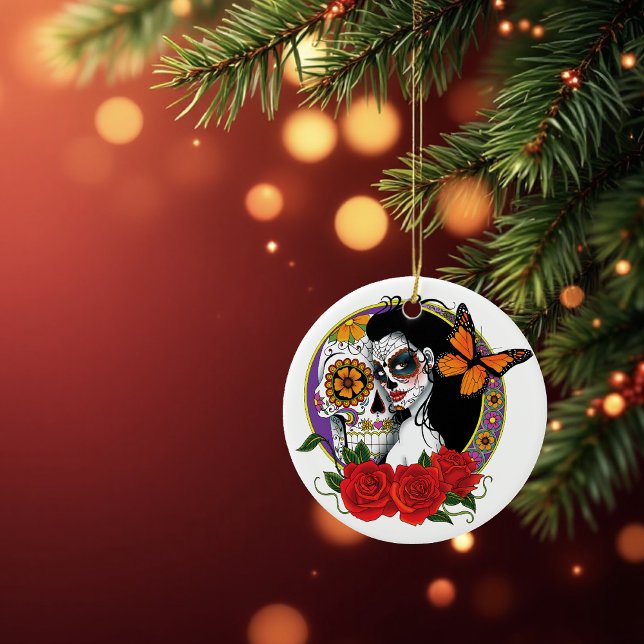 Sugar Skulls Art Nouveau Ceramic Ornament (Creator Uploaded)