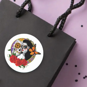 Sugar Skulls Art Nouveau Classic Round Sticker