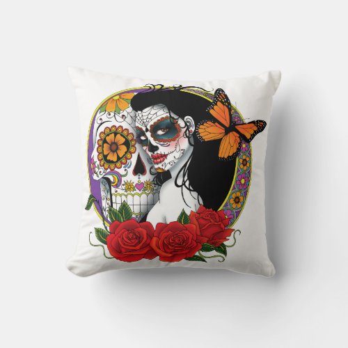 Sugar Skulls Art Nouveau Throw Pillow