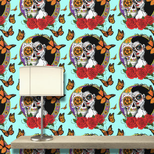Sugar Skulls Art Nouveau Wallpaper