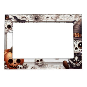 Sugar Skulls, Bats, Jack-O-Lanterns and Webs Magnetic Frame