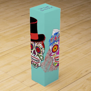 Sugar Skulls Bride & Groom Til Death Do Us Party Wine Gift Box