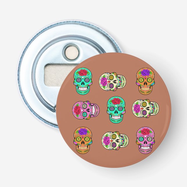 Sugar Skulls Button Bottle Opener (Front)