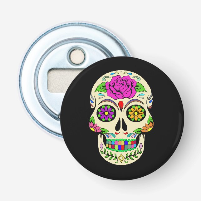 Sugar Skulls Button Bottle Opener (Front)