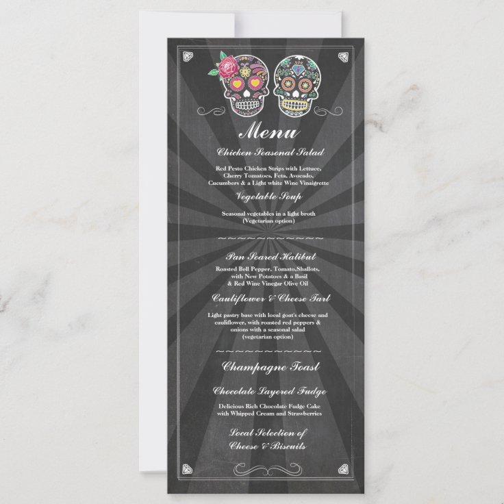 Sugar Skulls Chalkboard Wedding Party Menu Invitation | Zazzle