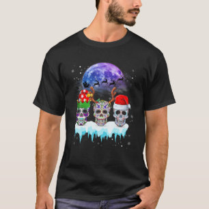 Sugar Skulls Christmas Funny Skulls Wear Santa Hat T-Shirt