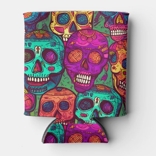 Sugar Skulls Collage Style Pattern Can Cooler