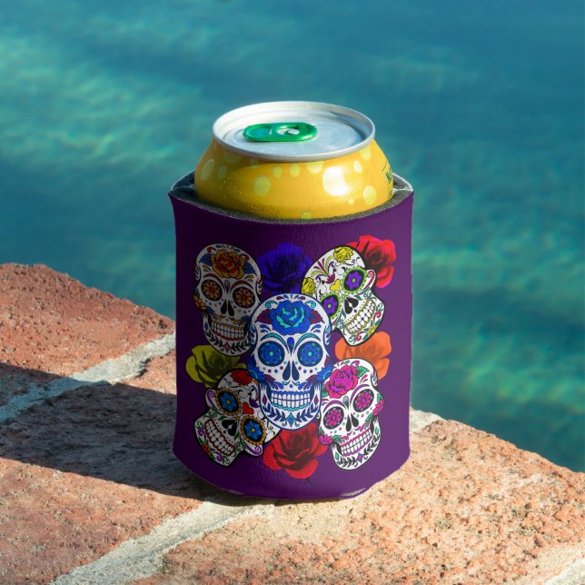 Sugar Skulls Colorful Roses Cinco All Souls Can Cooler (In Situ Pool)