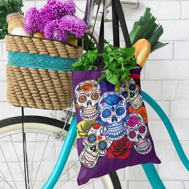 Sugar Skulls Colorful Roses Cinco All Souls Day Tote Bag (Sugar Skulls Colorful Roses Cinco All Souls Day Tote Bag)
