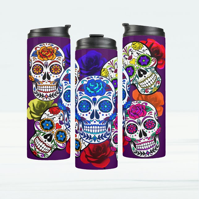 Sugar Skulls Colorful Roses Cinco All Souls Thermal Tumbler (Sugar Skulls Colorful Roses Cinco All Souls Thermal Tumbler)