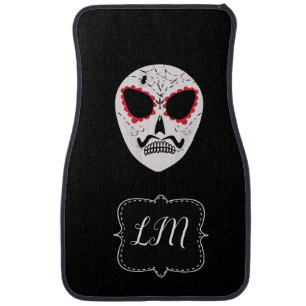 Sugar Skulls Custom Black Minimalist Monogram Car Floor Mat