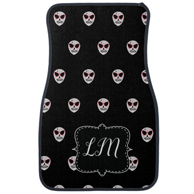 Sugar Skulls Custom Black Monogram Car Floor Mat (Front)