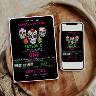 Sugar Skulls Day 1st Birthday Party Colorful Día Invitation
