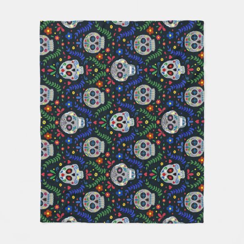 Sugar Skulls Day of Dead Pattern Fleece Blanket