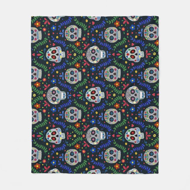 Sugar Skulls: Day of Dead Pattern. Fleece Blanket (Front)
