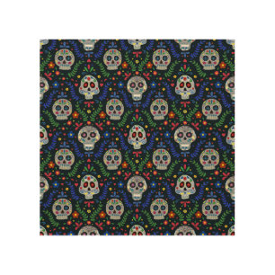 Sugar Skulls: Day of Dead Pattern. Wood Wall Art