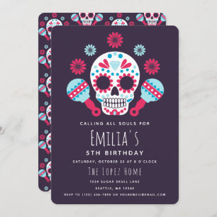 Sugar Skulls Day of the Dead Birthday Party Invitation