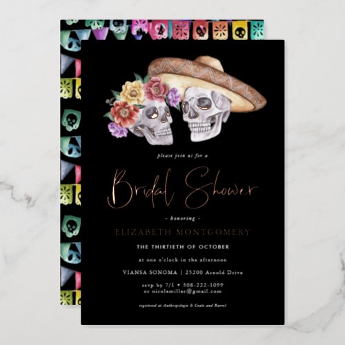 Sugar Skulls Day of the Dead Bridal Shower Foil Invitation