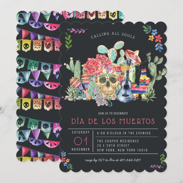 Sugar Skulls Day of the Dead Celebration Invitation (Front/Back)