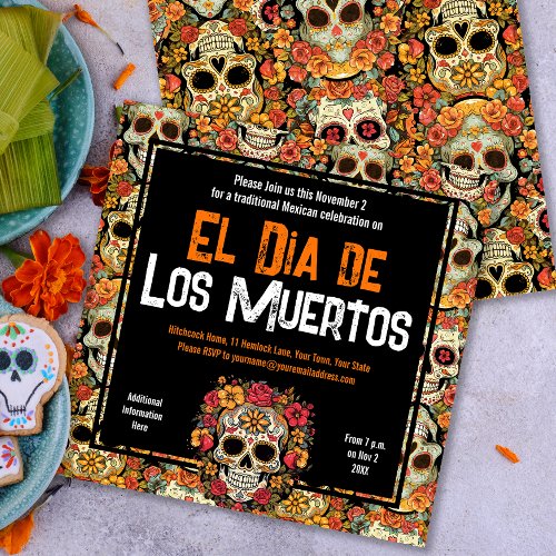 Sugar Skulls Day of the Dead Mexican Party Invitation