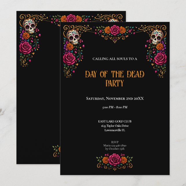 Sugar Skulls Day of the Dead Party Invitation (Front/Back)