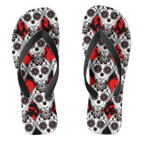 Sugar skulls Day of the Dead pattern super cute Flip Flops
