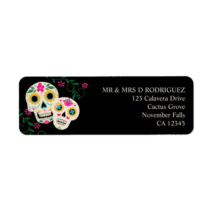 30 Dia De Los Muertos Return Address Labels Halloween Day Of The Dead Skull 