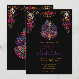 Sugar Skulls Day of the Dead Sweet Sixteen Invitation