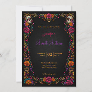 Sugar Skulls Day of the Dead Sweet Sixteen Invitation