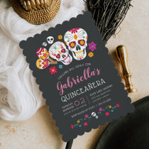 Sugar Skulls Day of the Dead Theme Quinceanera Invitation