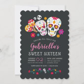 Sugar Skulls Day of the Dead Theme Sweet Sixteen Invitation (Front)