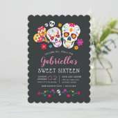 Sugar Skulls Day of the Dead Theme Sweet Sixteen Invitation (Standing Front)