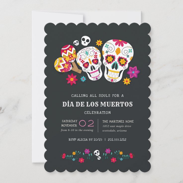 Sugar Skulls Día de los Muertos Celebration Invitation | Zazzle