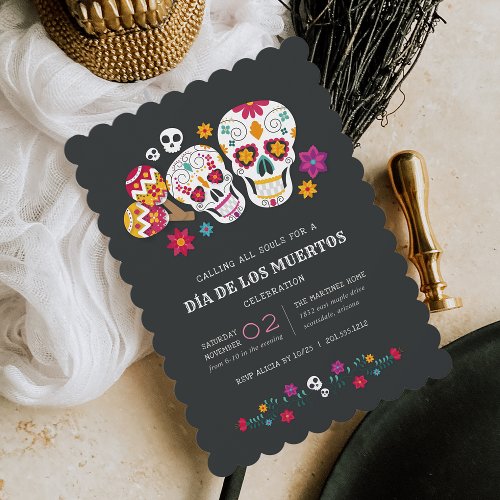 Sugar Skulls Da de los Muertos Celebration Invitation
