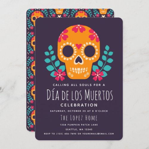 Sugar Skulls Da de los Muertos Celebration Invitation