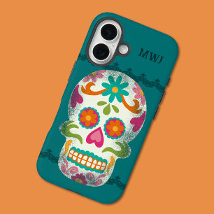Sugar Skulls Dia De Los Muertos Monogrammed iPhone 16 Case