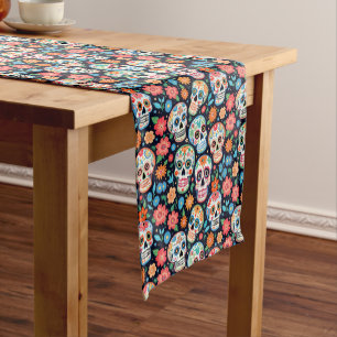 Sugar Skulls Dia de Los Muertos Short Table Runner