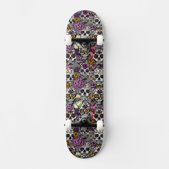 Sugar Skulls Dia de los Muertos Skateboard Deck (Front)
